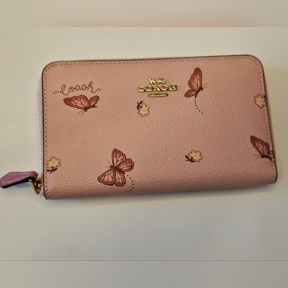 Coach Pink Butterfly Zip Around  Wallet - Picture 3 of 9